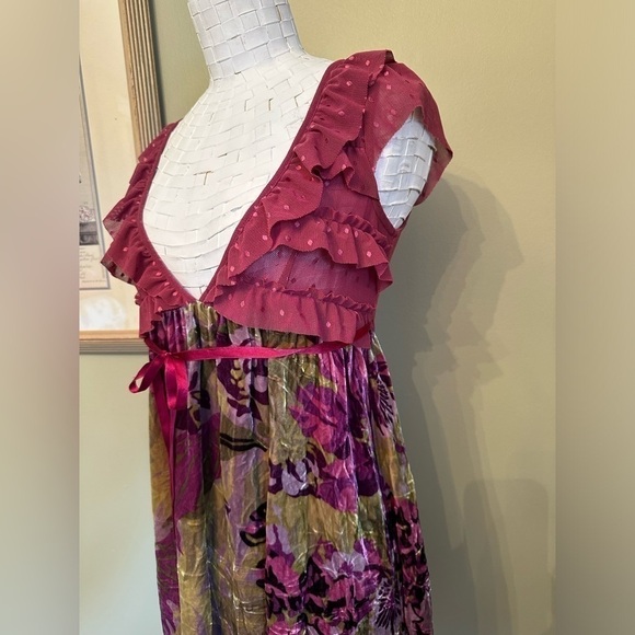 Free People Mesh and Velvet Floral ruffles Dress - Picture 9 of 15